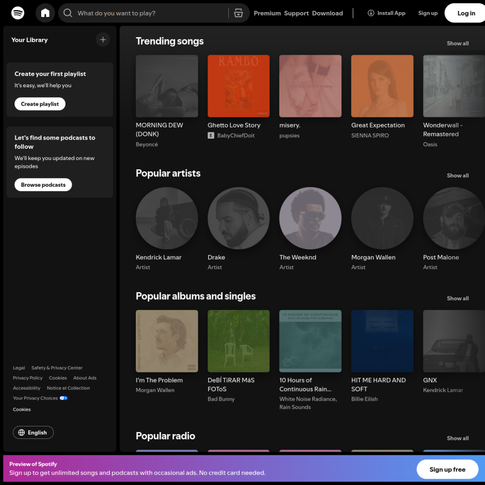 Spotify homepage