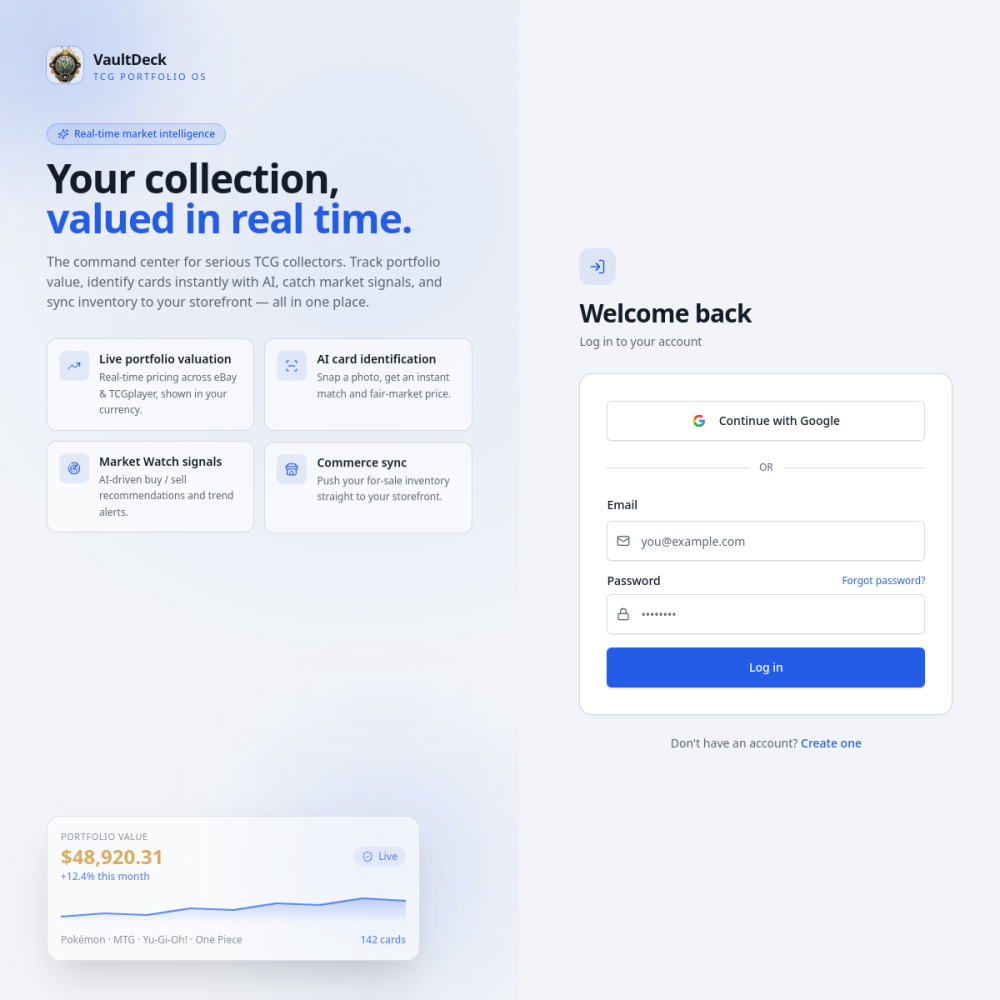 VaultDeck homepage