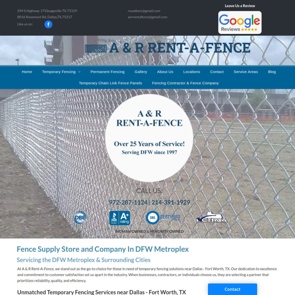 Screenshot of the A & R Rent-A-Fence website