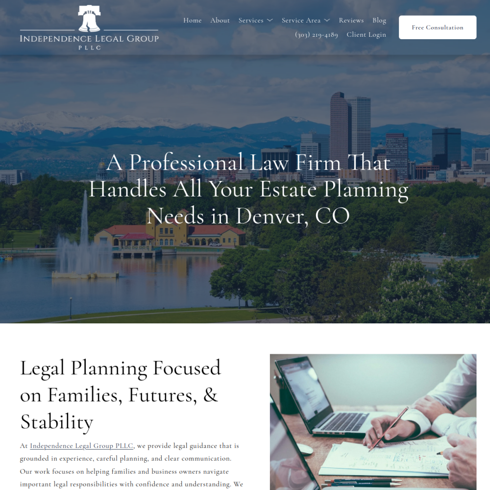 Screenshot of the Independence Legal Group PLLC website