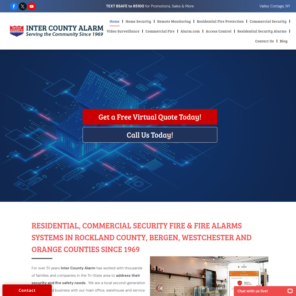 Screenshot of the Inter County Alarm website