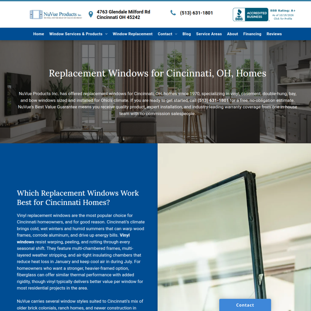 Screenshot of the NuVue Products Inc. website
