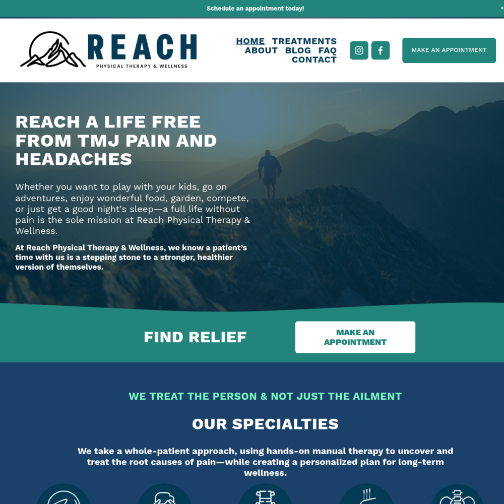 Screenshot of the Reach Physical Therapy & Wellness website