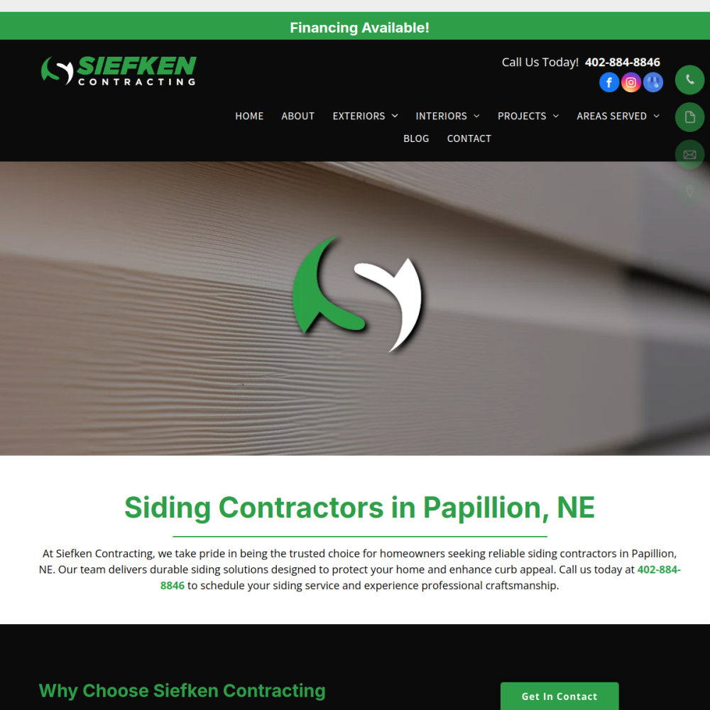 Screenshot of the Siefken Contracting website