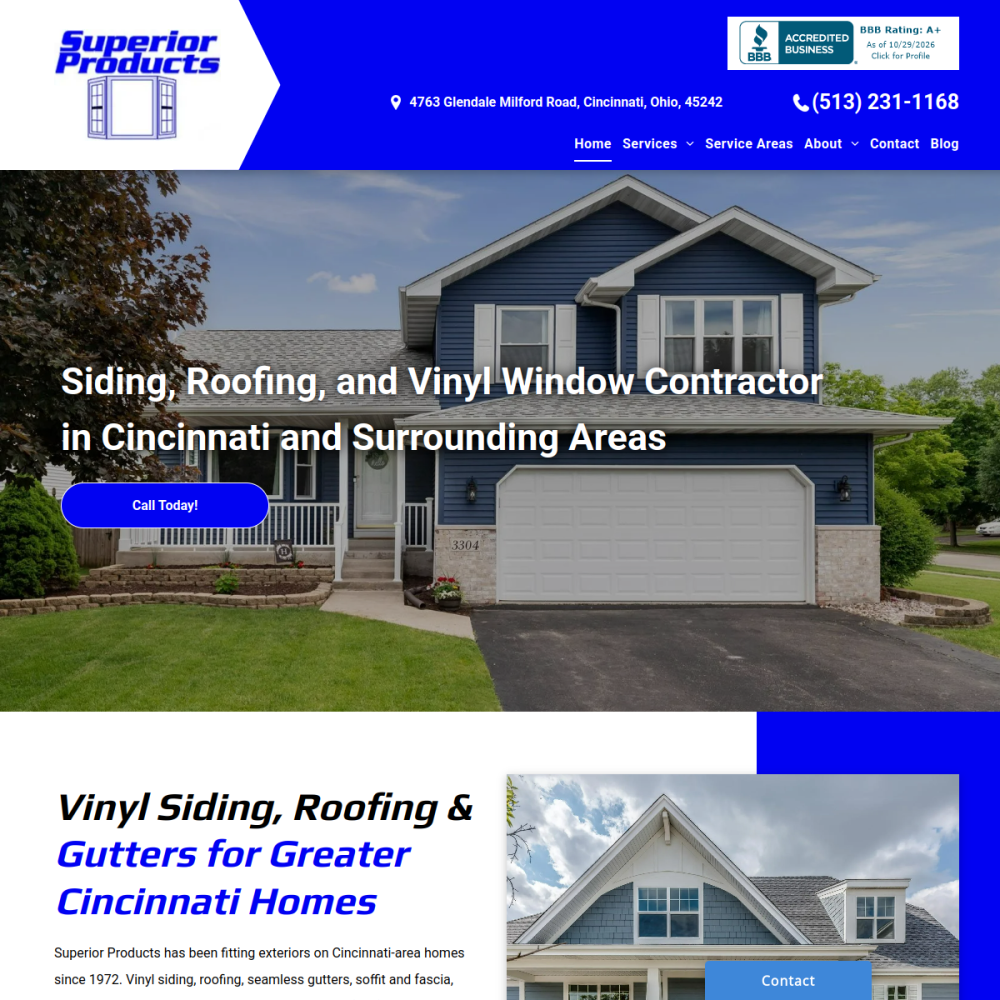 Screenshot of the Superior Products website