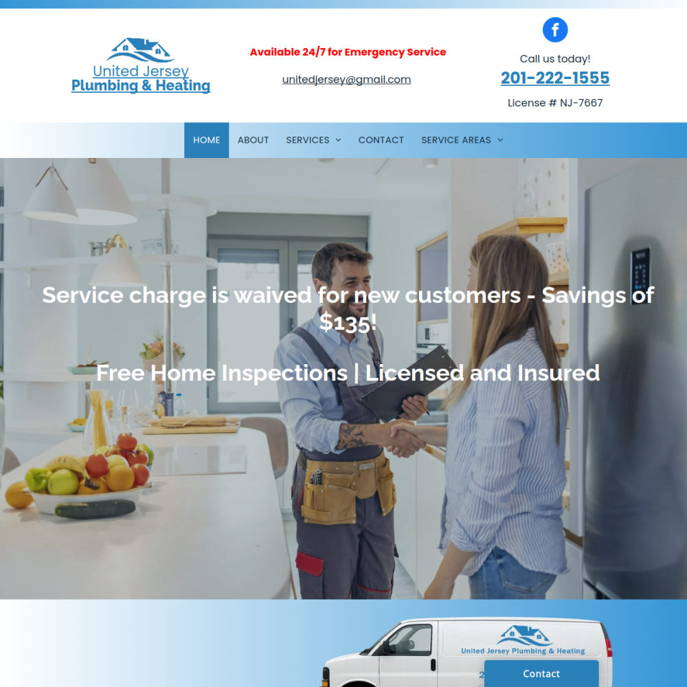 Screenshot of the United Jersey Plumbing and Heating website