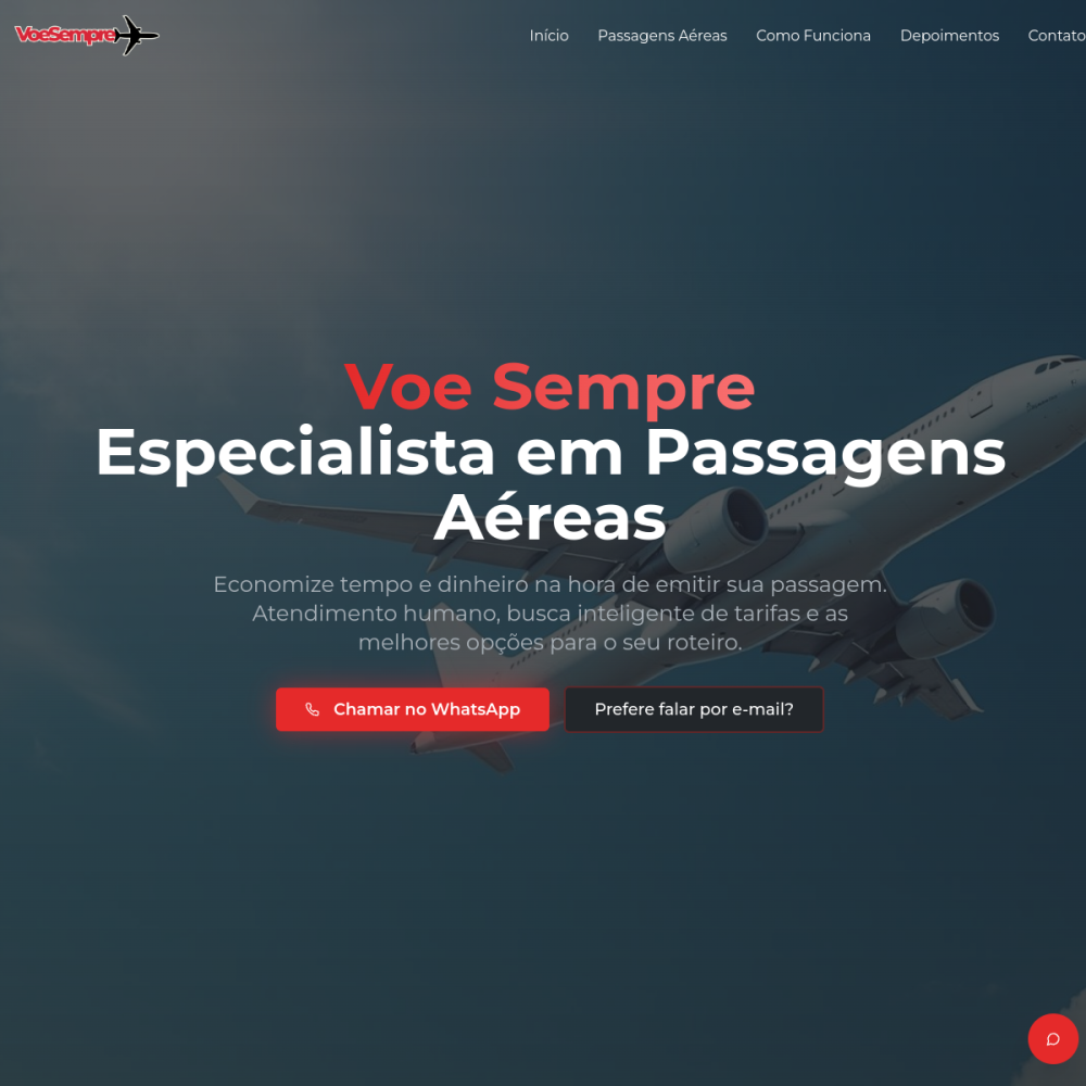 Prévia do site Voe Sempre