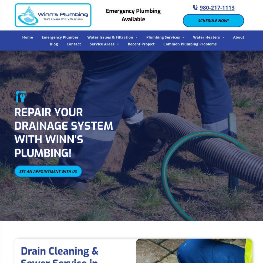 Screenshot of the Winn's Plumbing website