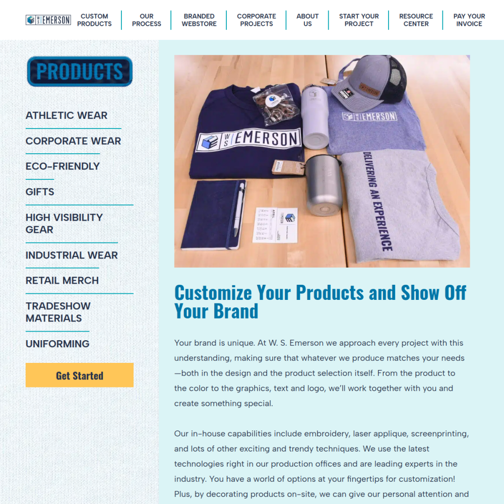 Screenshot of the W.S. Emerson website