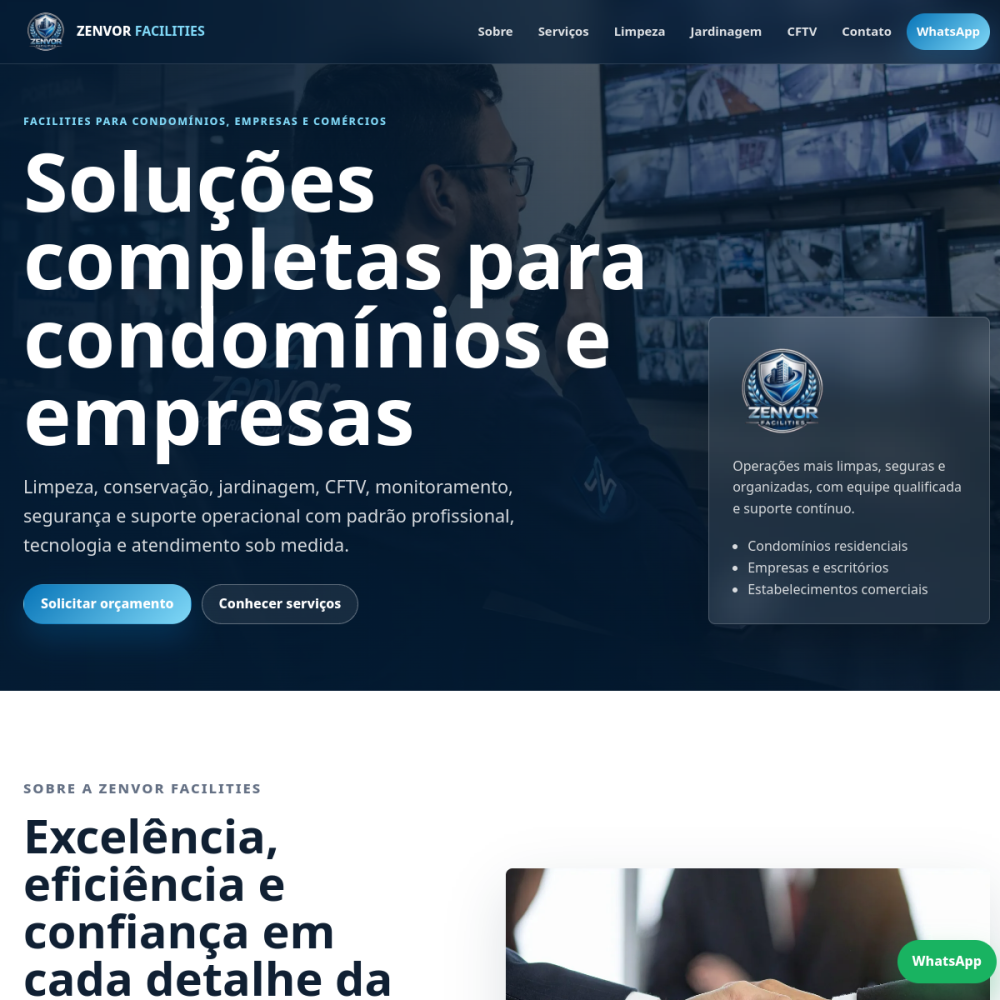 Prévia do site Zenvor Facilities