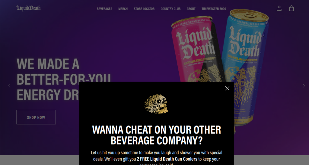 Liquid Death — Webshops — voorvertoning van de live website