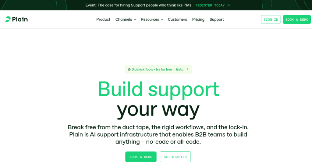 Plain — SaaS — voorvertoning van de live website