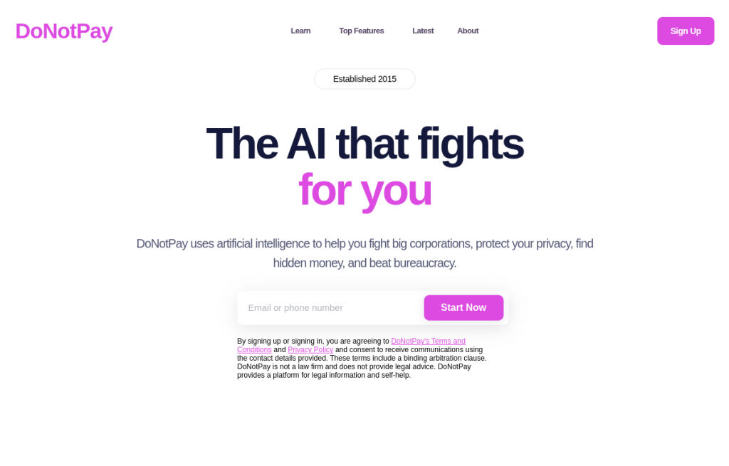 Interfaz de DoNotPay