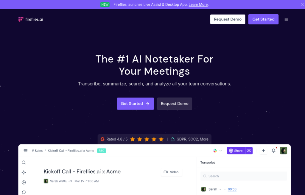 Interfaz de Fireflies.ai