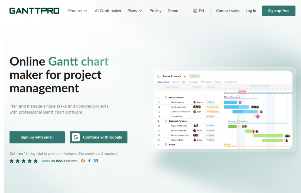 Interfaz de GanttPro