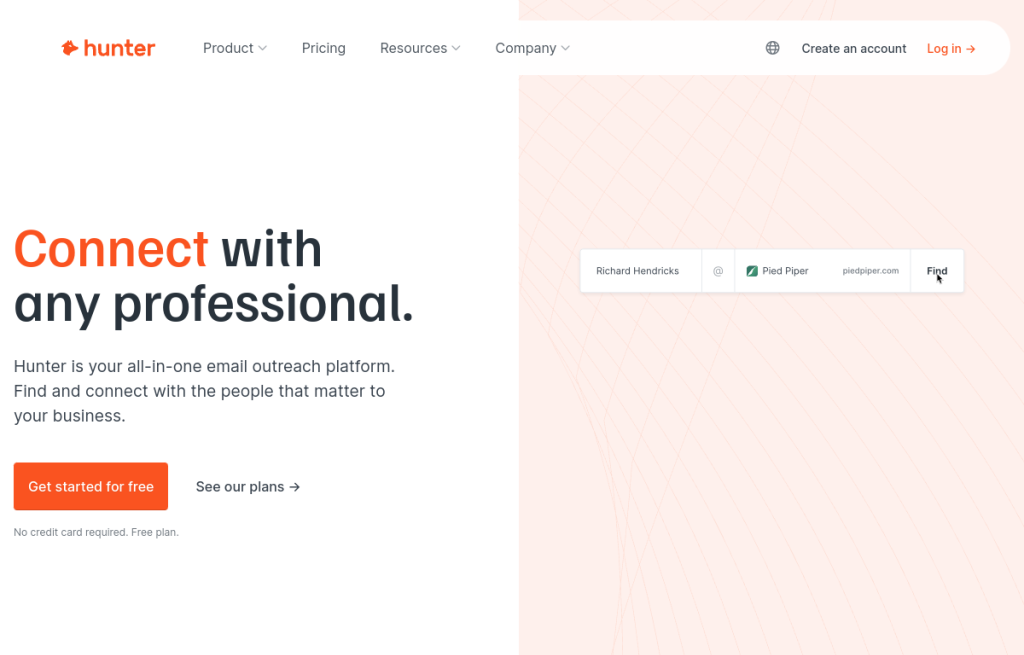 Interfaz de Hunter.io