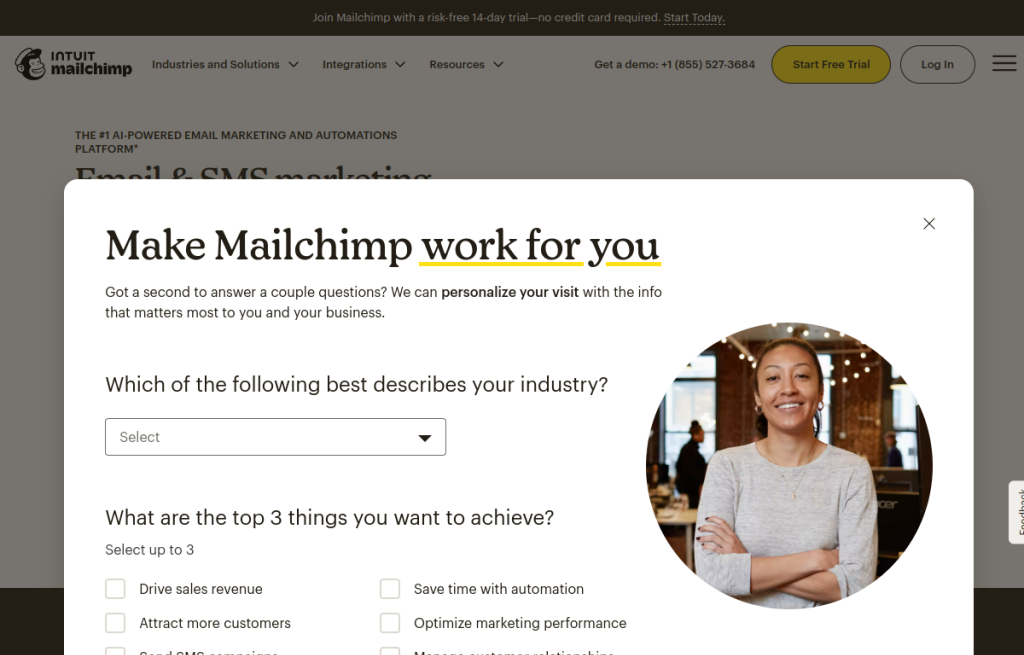 Interfaz de Mailchimp