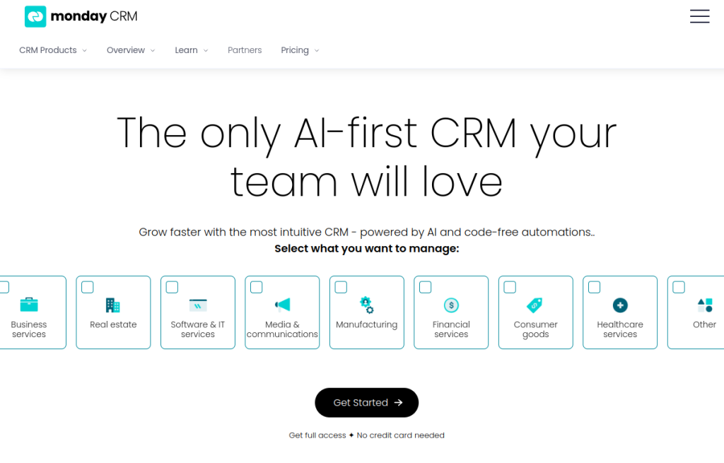 Interfaz de Monday Sales CRM