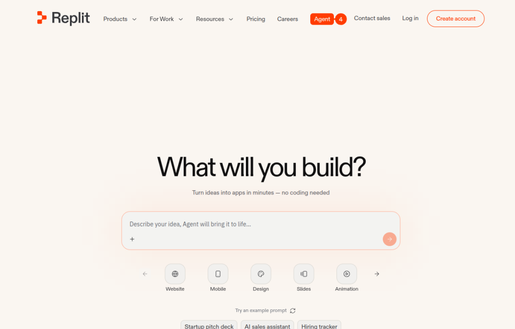 Interfaz de Replit Agent