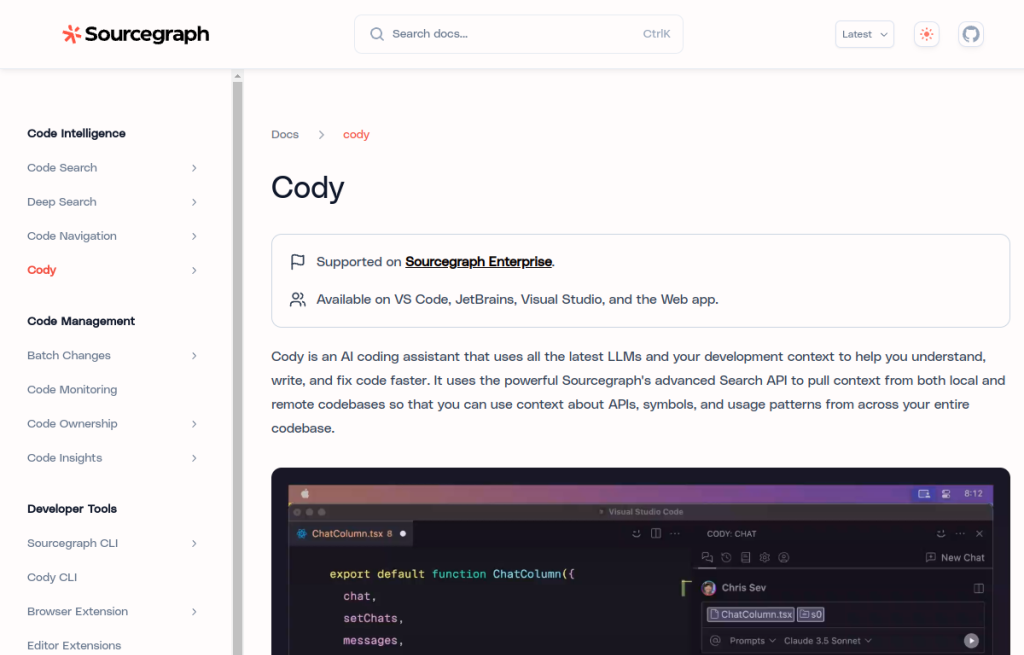 Interfaz de Sourcegraph Cody