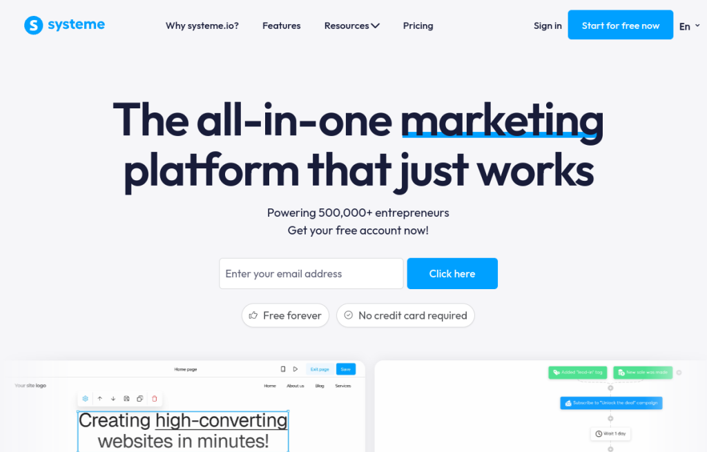 Interfaz de Systeme.io