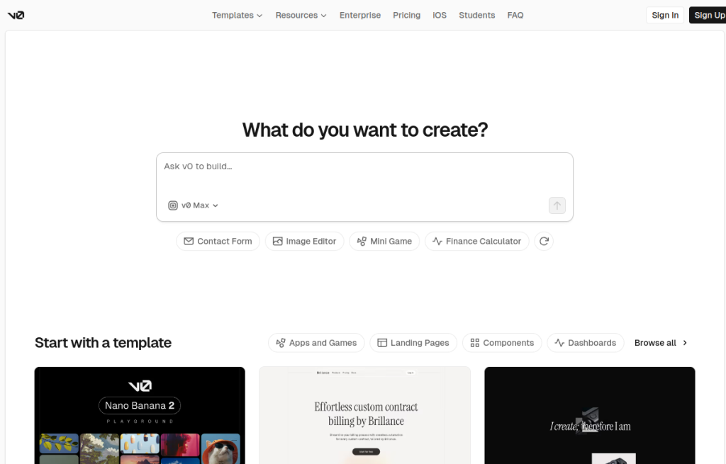 Interfaz de Vercel v0
