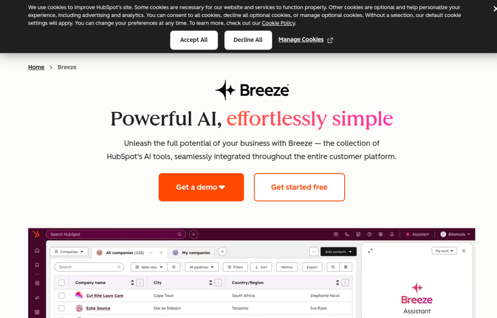 Interfaz de HubSpot AI