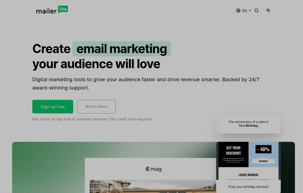 Interfaz de MailerLite