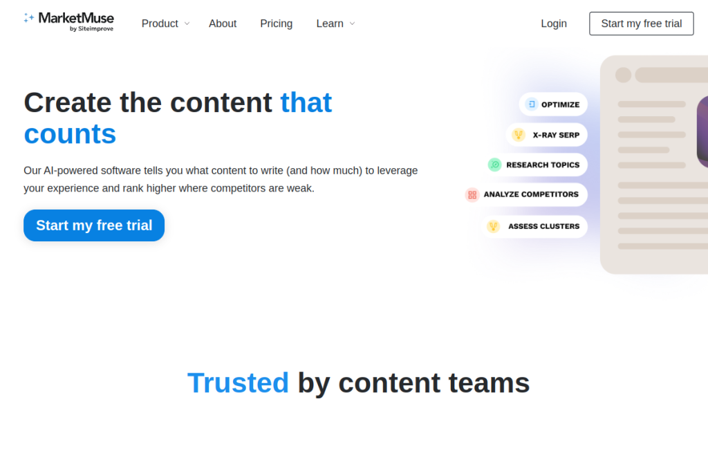 Interfaz de MarketMuse