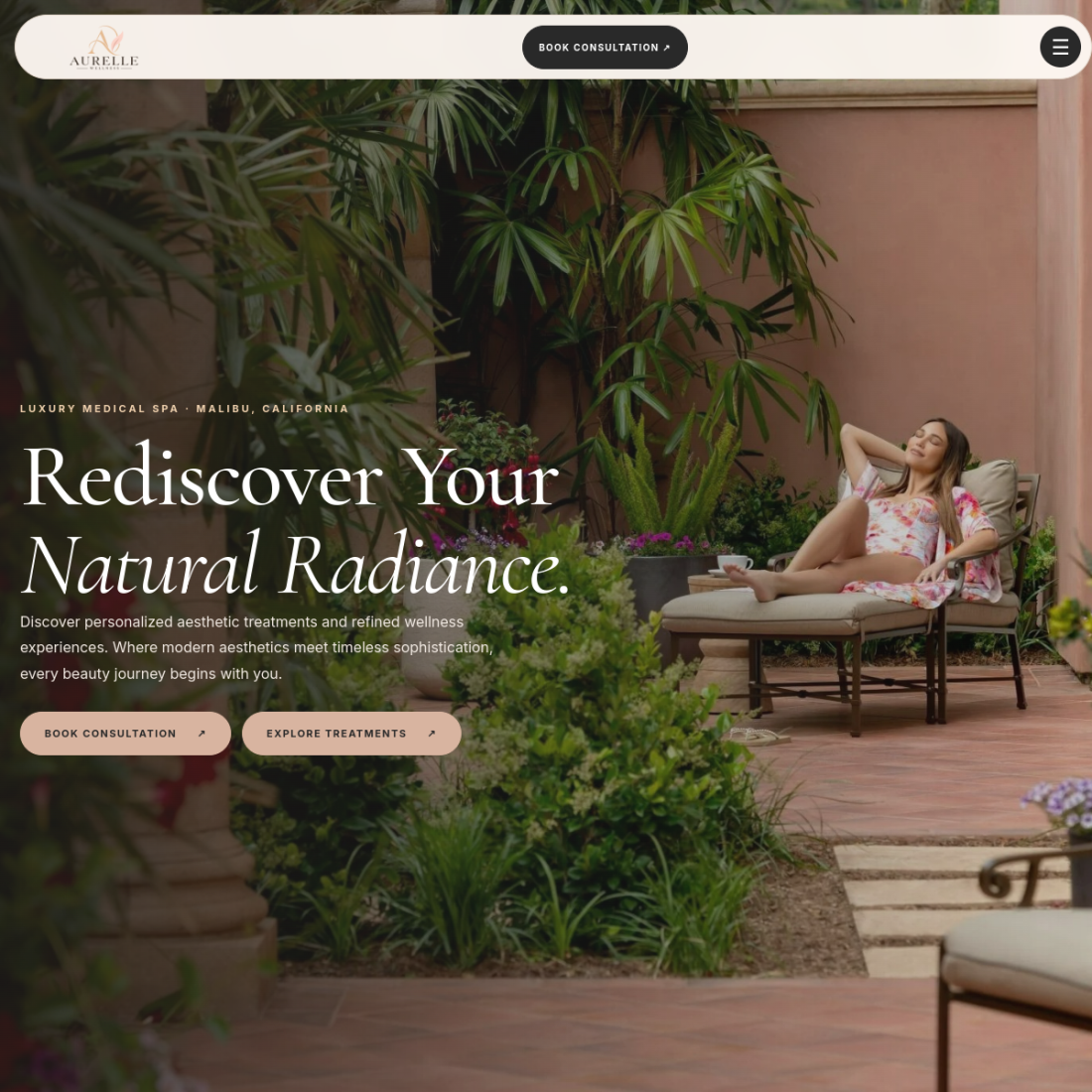 Screenshot of the Aurelle Wellness website homepage