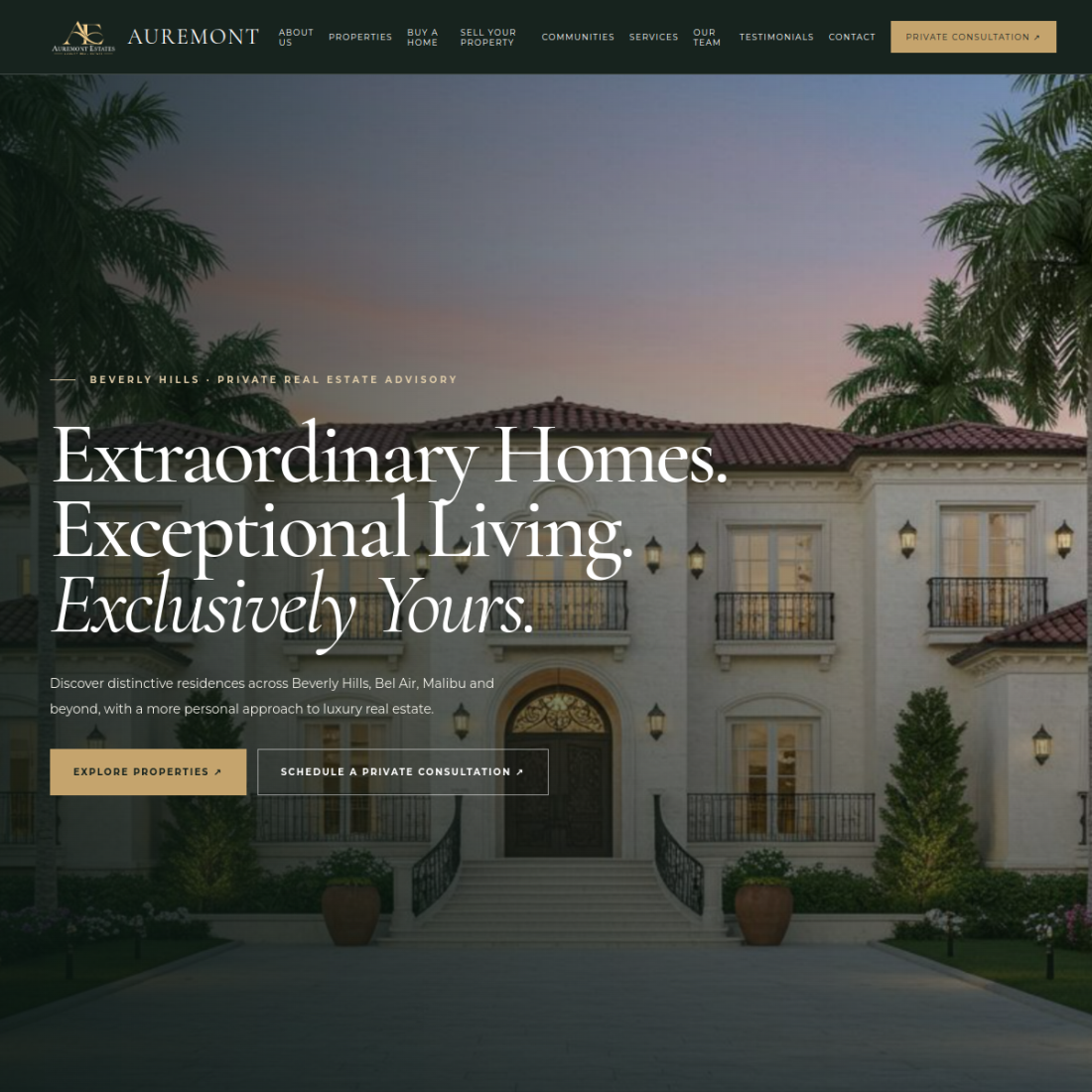 Screenshot of the Auremont Estates website homepage