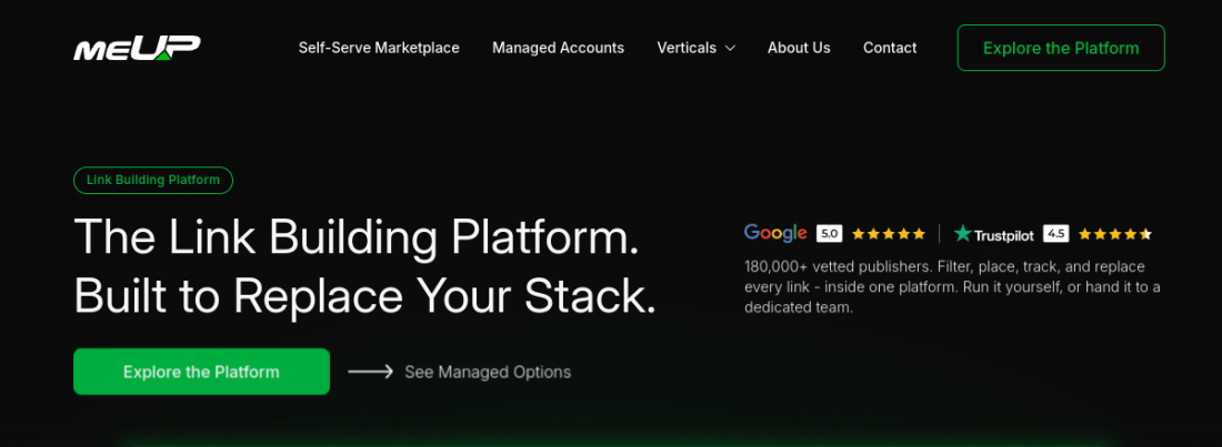 meup.com backlink platform screenshot