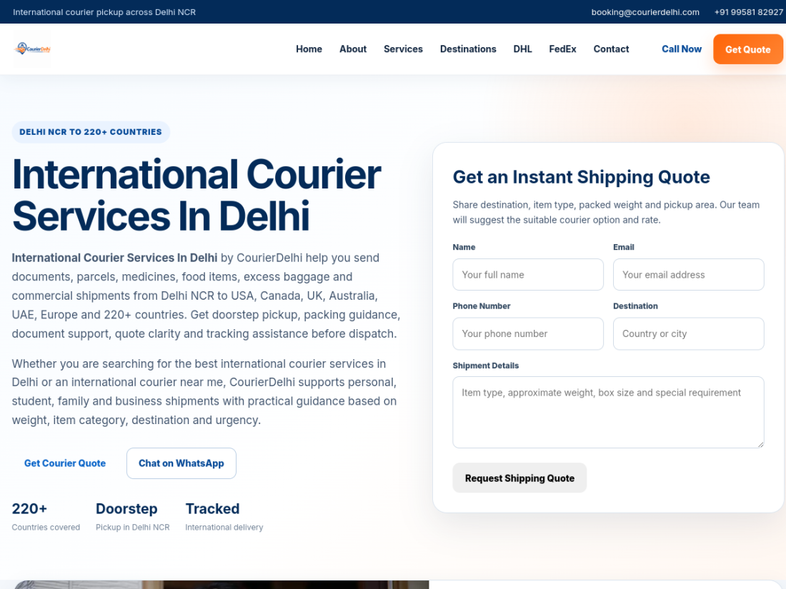 Automatic live preview of CourierDelhi.com