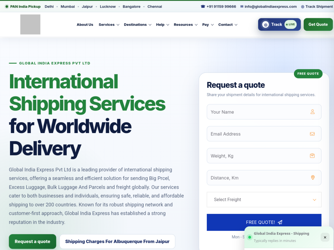 Automatic live preview of shipping.globalindiaexpress.com