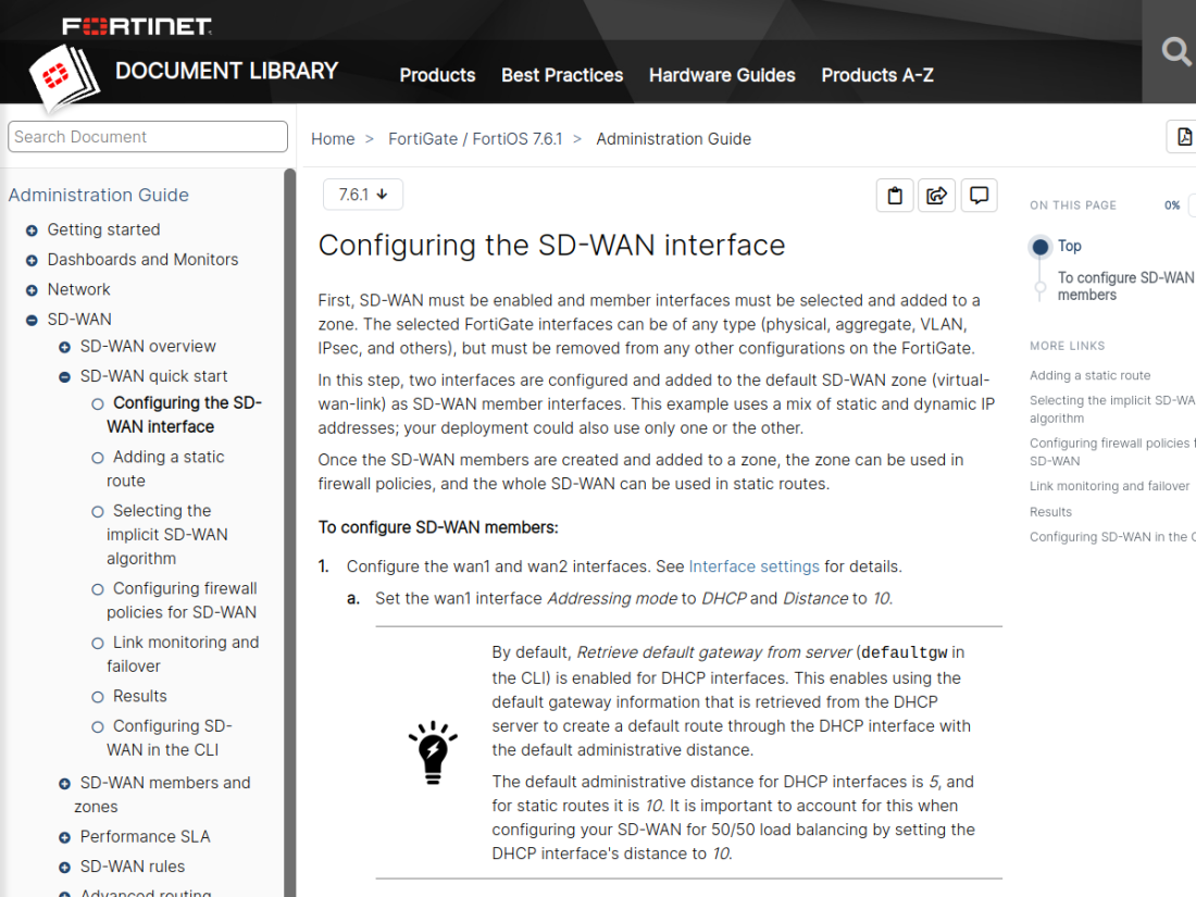 Configuração real da interface SD-WAN no FortiGate