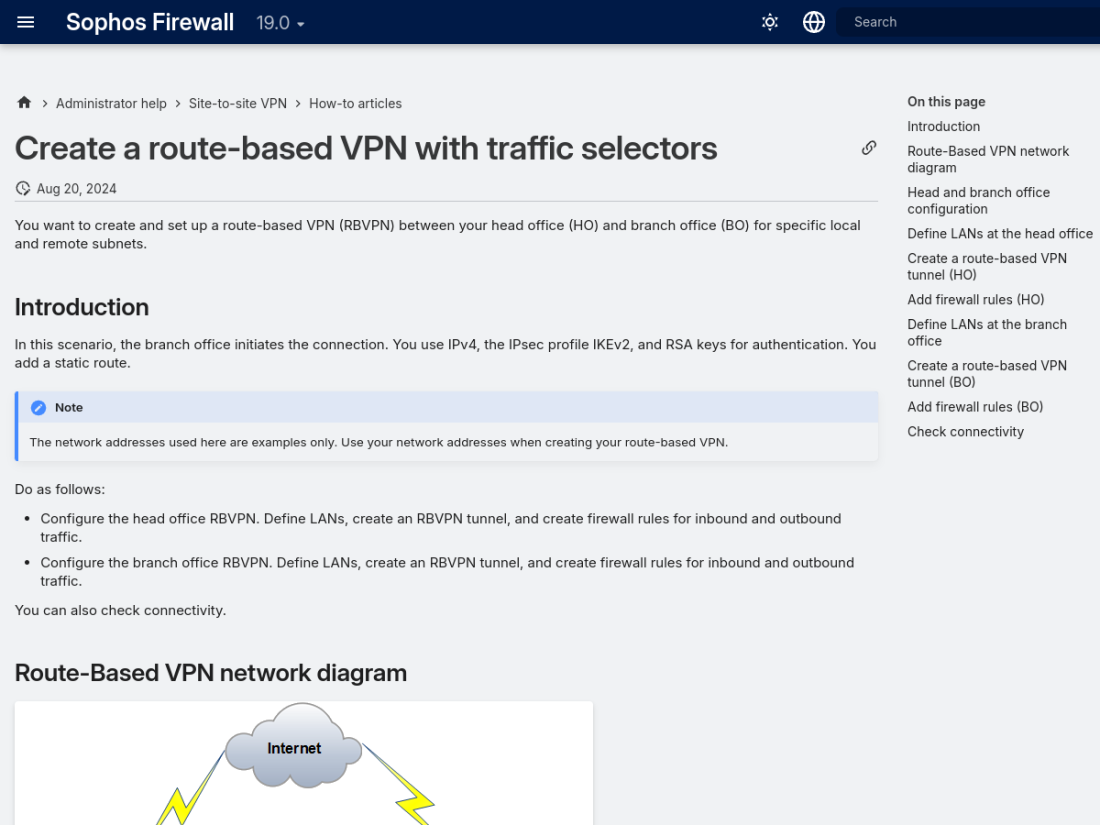 Exemplo oficial de route-based IPsec no Sophos Firewall
