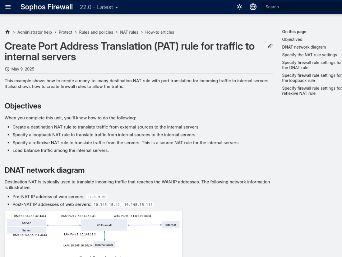 Configuração oficial de DNAT/PAT no Sophos Firewall