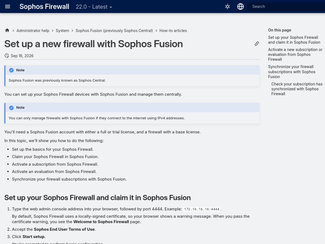 Sophos Firewall setup e registro no Sophos Fusion
