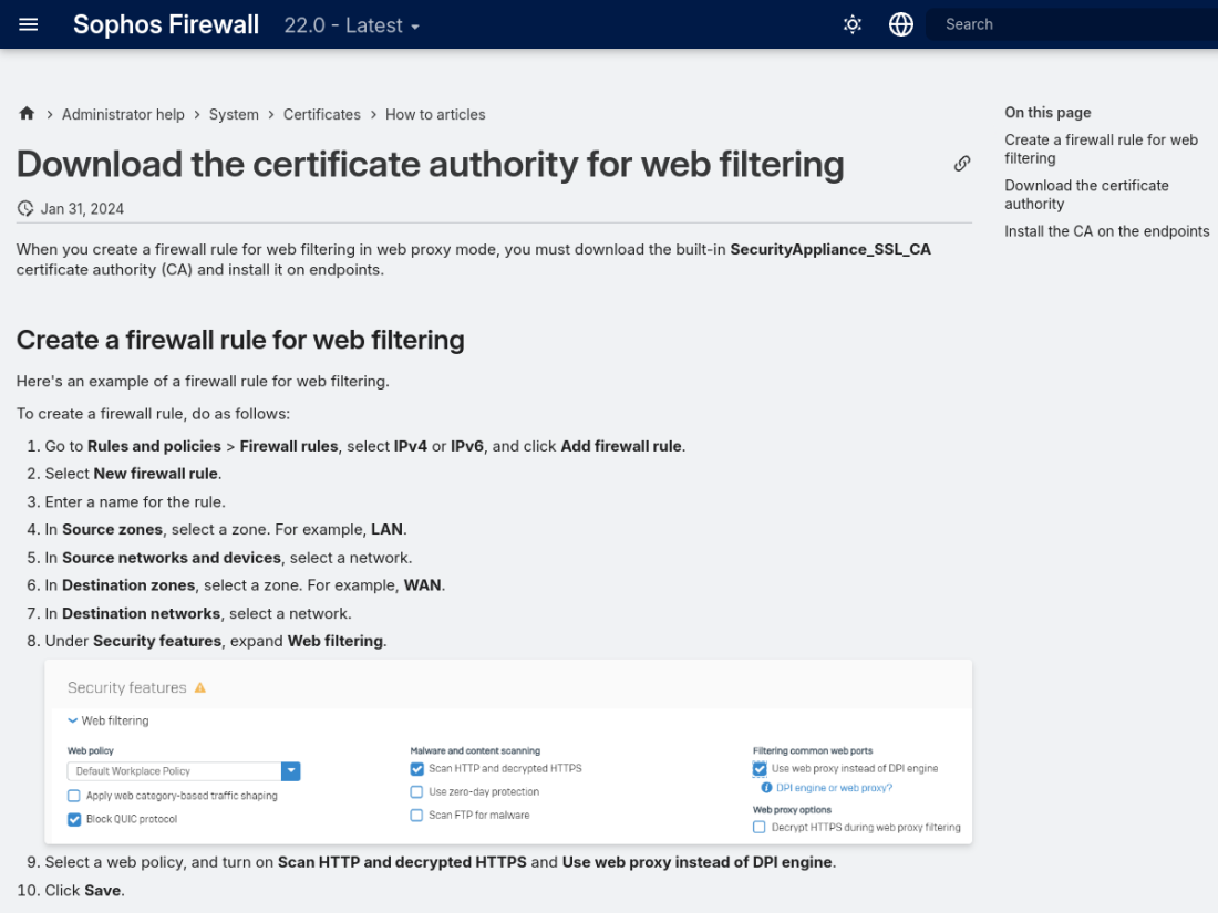 Certificado CA para inspeção HTTPS no Sophos Firewall