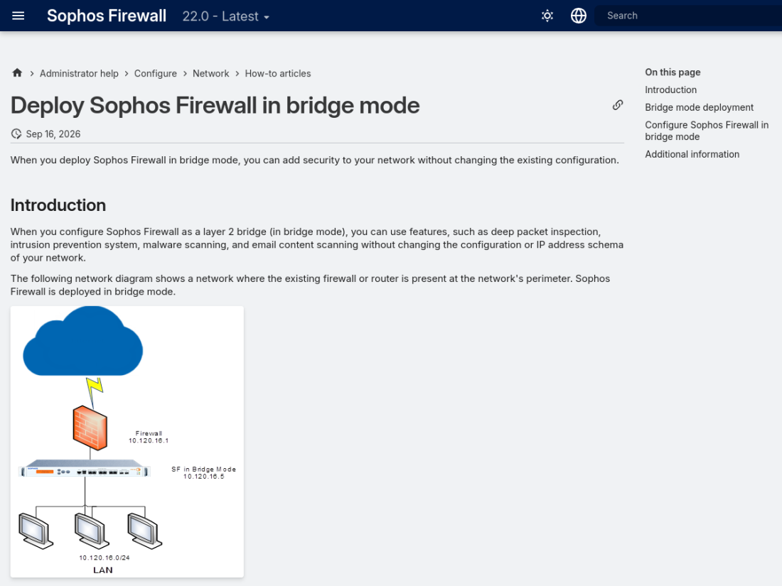 Documentação oficial Sophos mostrando o acesso inicial ao firewall
