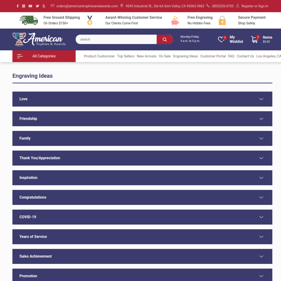 American Trophies and Awards desktop view