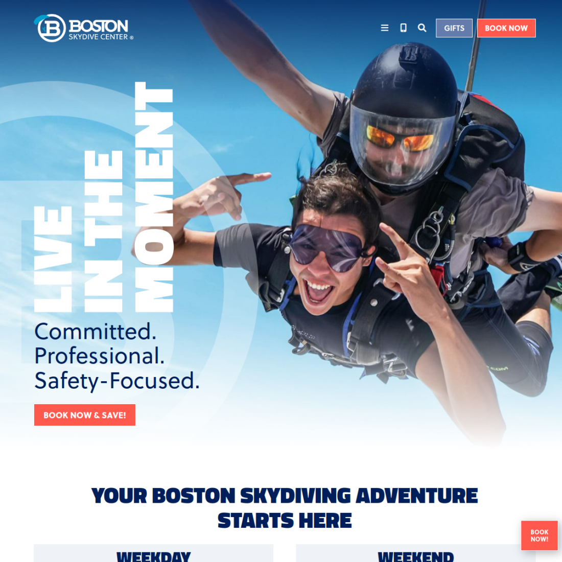 Boston Skydive Center desktop view