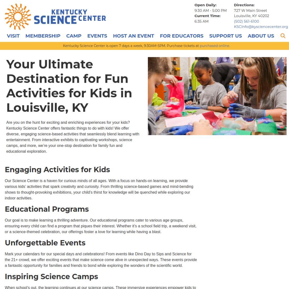 Kentucky Science Center desktop view
