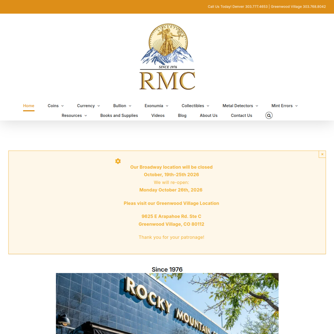 Rocky Mountain Coin desktop view