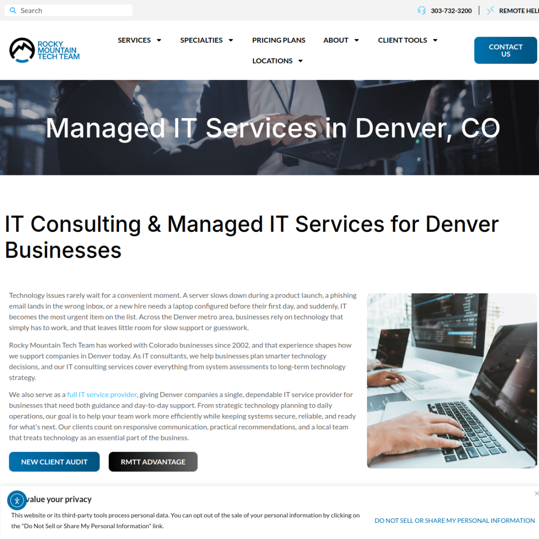 Rocky Mountain Tech Team desktop view