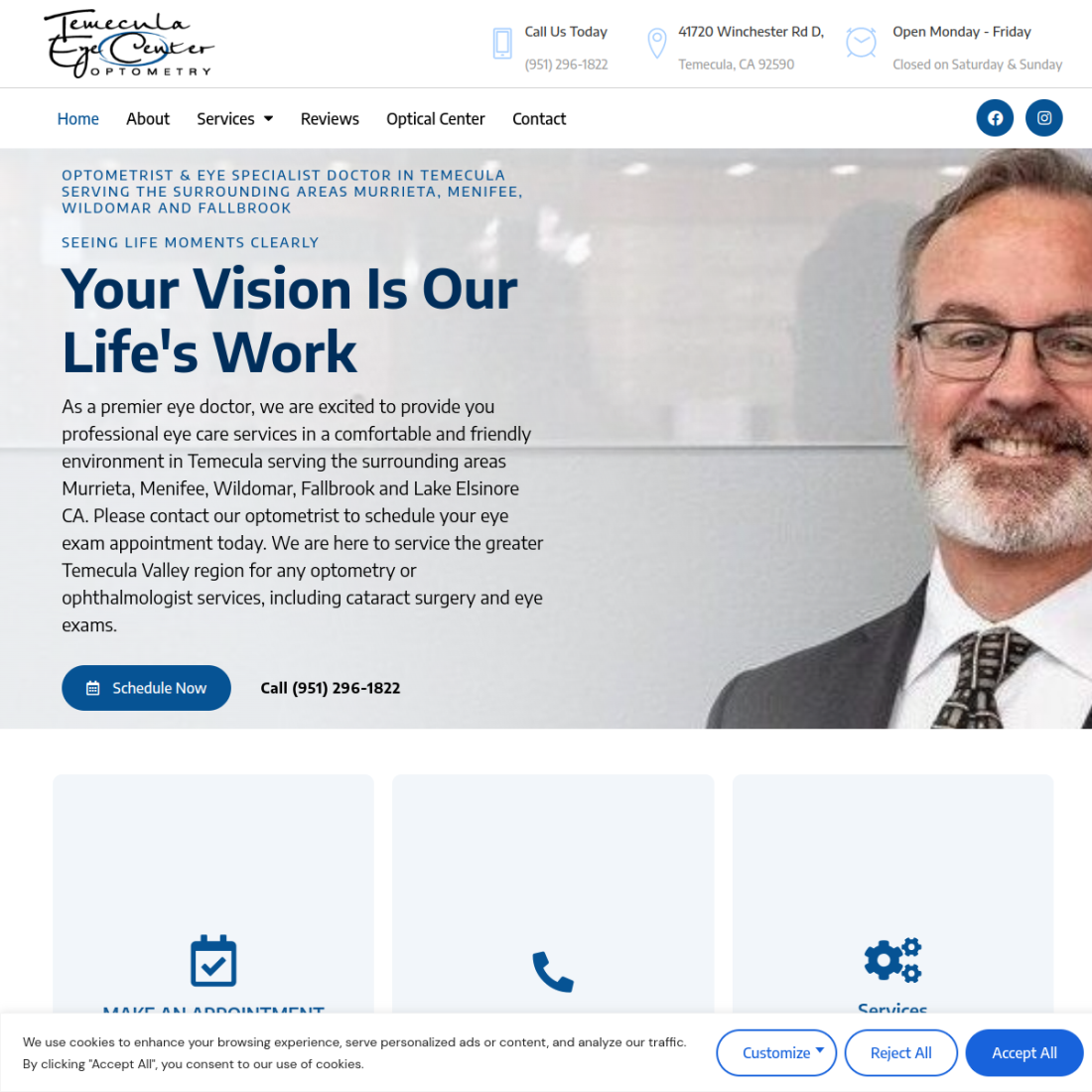 Temecula Eye Center Optometry desktop view