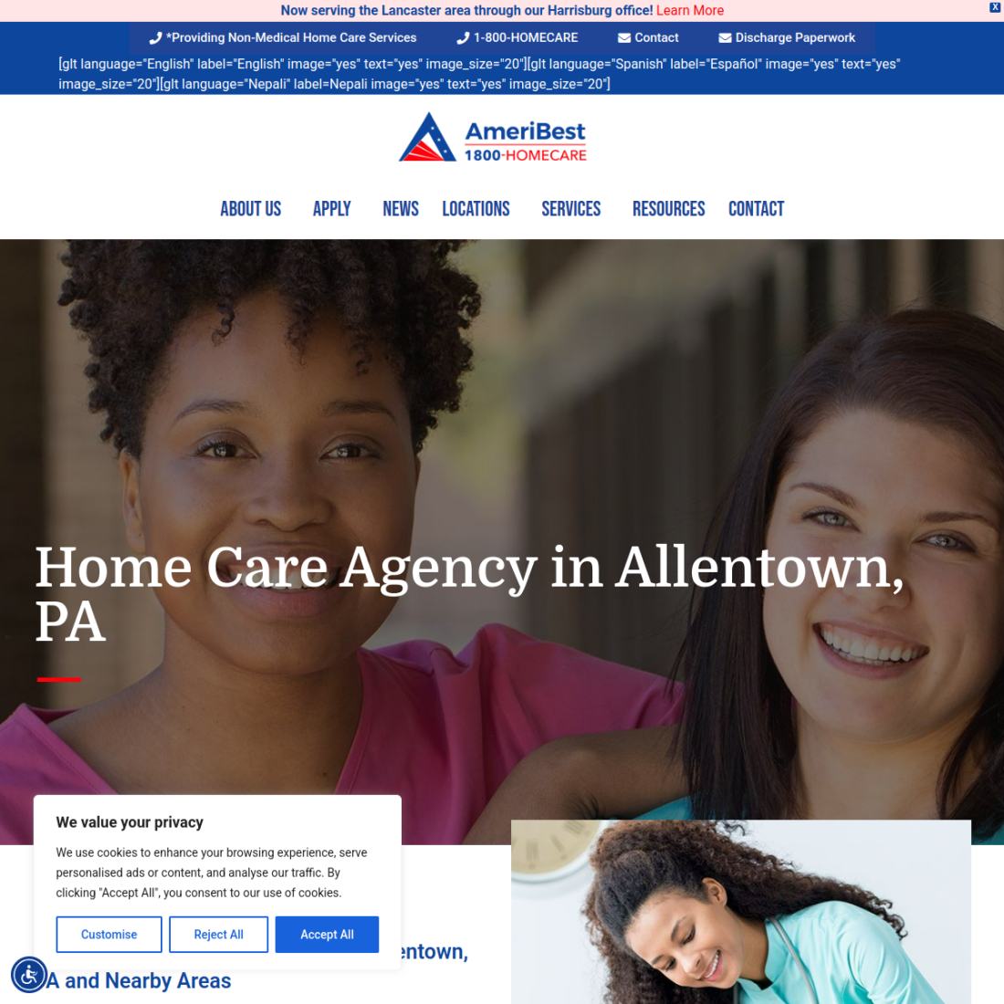 Ameribest Home Care desktop view