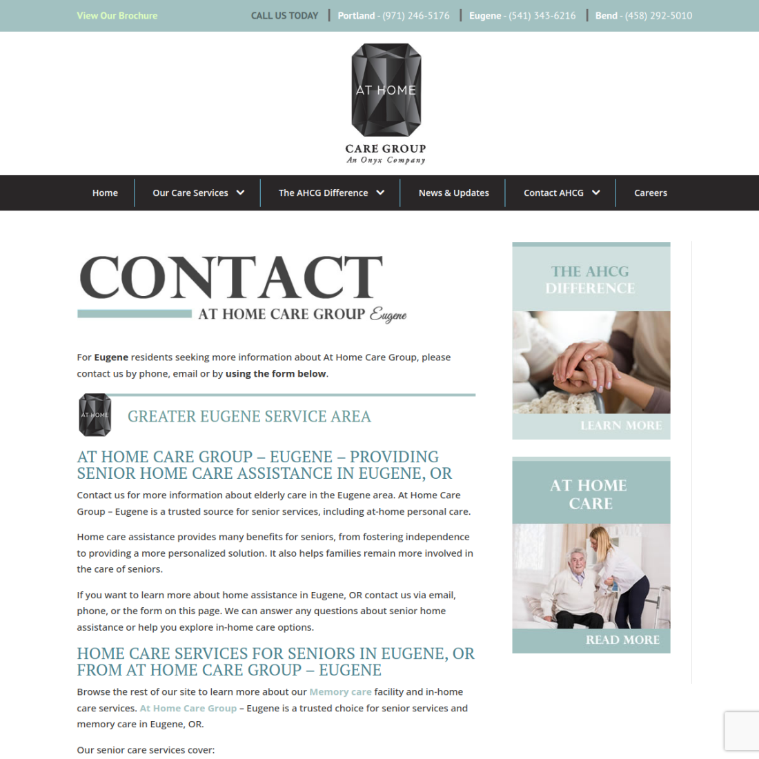 At Home Care Group - Eugene desktop view
