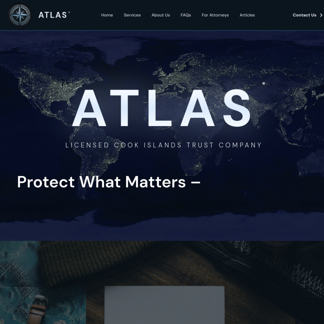 Atlas Trust Company licensed Cook Islands trust company website homepage built by Hunter Scales
