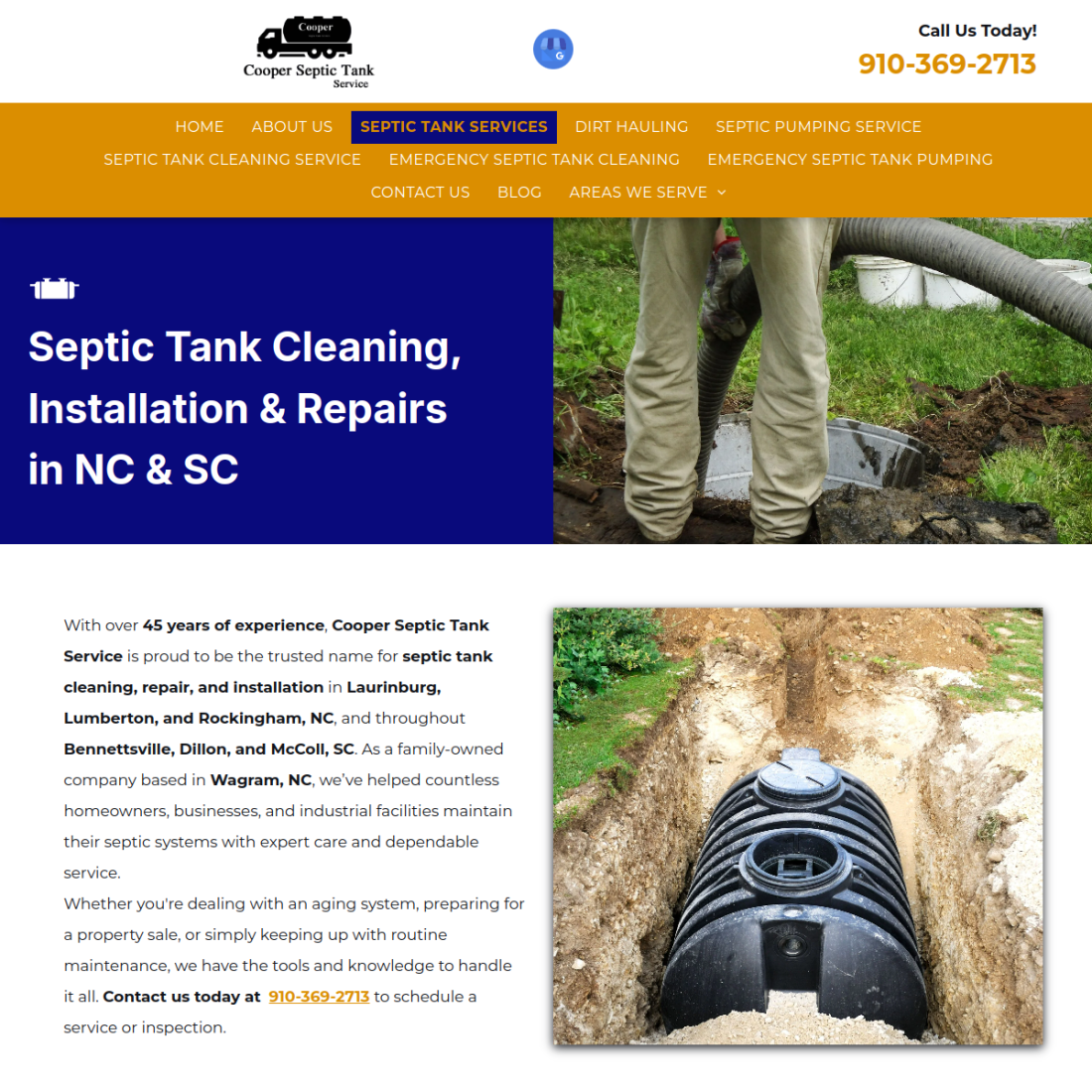 Cooper Septic Tank Service desktop view